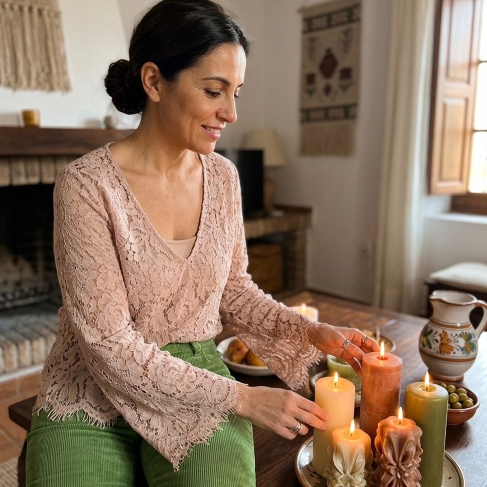 Lace V-Neck Blouse in Blush Pink